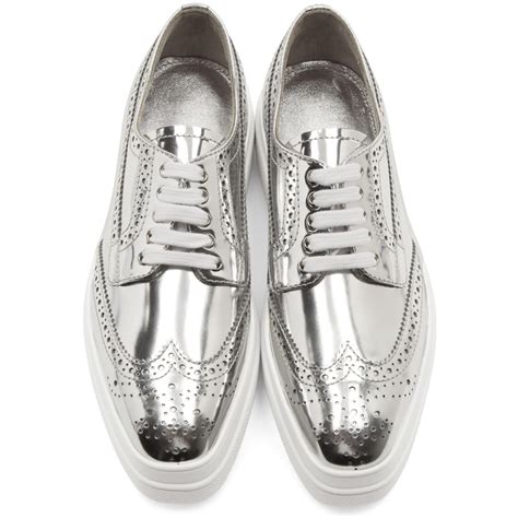 prada silver leather platform brogues|prada silver platform sandals.